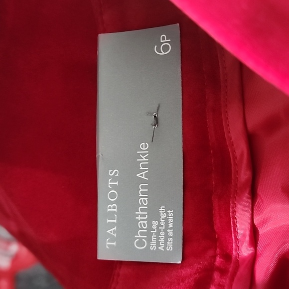NEW Talbots Chatham Ankle Pant in Red Velveteen - Picture 6 of 6